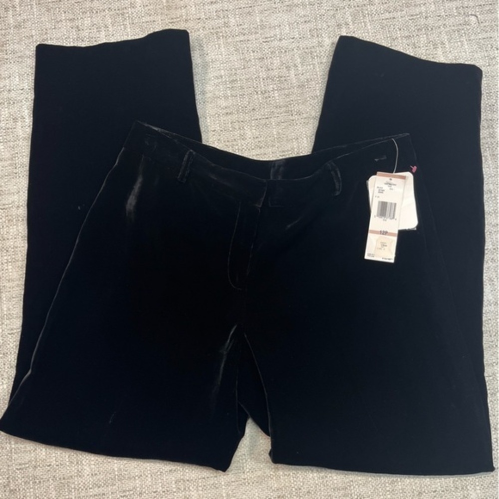 Jones New York Collection‎ Size 12P Black Velor & Silk Women's Wide Leg Pants